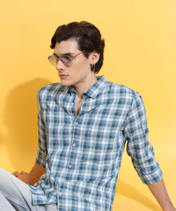 highlander men checkered casual blue shirt