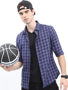 highlander men checkered casual blue shirt