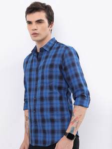 highlander men checkered casual blue shirt