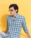 HIGHLANDER Men Checkered Casual Blue Shirt