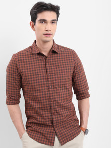 highlander men checkered casual brown shirt