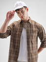 HIGHLANDER Men Checkered Casual Brown Shirt