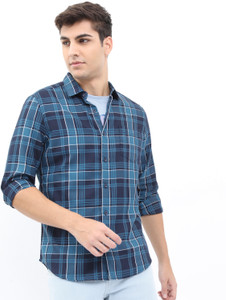 highlander men checkered casual dark blue shirt