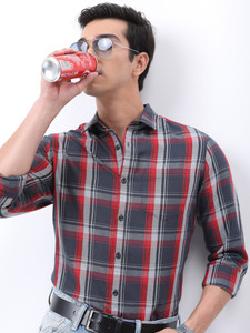 highlander men checkered casual grey shirt
