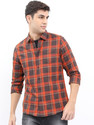 HIGHLANDER Men Checkered Casual Orange Shirt