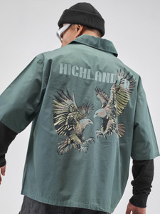 HIGHLANDER Men Printed Casual Green Shirt