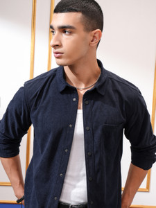HIGHLANDER Men Self Design Casual Blue Shirt