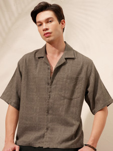 HIGHLANDER Men Self Design Casual Brown Shirt
