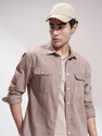 HIGHLANDER Men Self Design Casual Brown Shirt