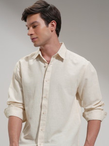 HIGHLANDER Men Self Design Casual Cream Shirt