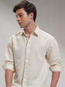 HIGHLANDER Men Self Design Casual Cream Shirt