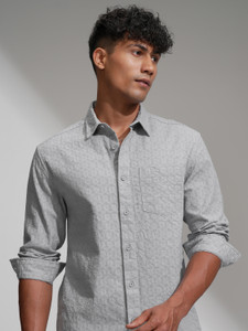 HIGHLANDER Men Self Design Casual Grey Shirt