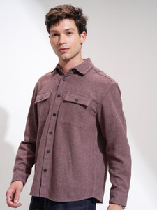 HIGHLANDER Men Self Design Casual Maroon Shirt