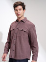 HIGHLANDER Men Self Design Casual Maroon Shirt