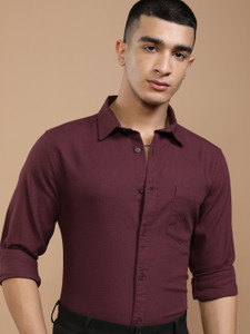 HIGHLANDER Men Self Design Casual Red Shirt