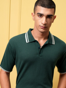 HIGHLANDER Men Self Design Polo Neck Cotton