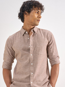 HIGHLANDER Men Solid Casual Beige Shirt