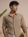 HIGHLANDER Men Solid Casual Khaki Shirt