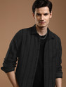 HIGHLANDER Men Striped Casual Black Shirt