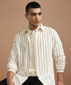 HIGHLANDER Men Striped Casual Cream Shirt