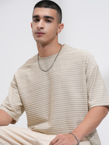 HIGHLANDER Printed Men Round Neck Beige T-Shirt