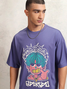 HIGHLANDER Printed Men Round Neck Purple T-Shirt