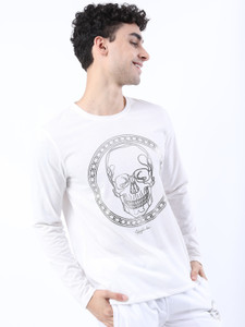 HIGHLANDER Printed Men Round Neck White T-Shirt