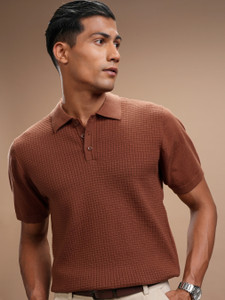 HIGHLANDER Self Design Men Polo Neck Brown