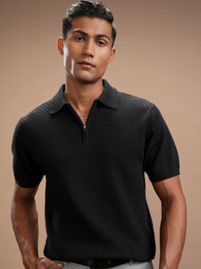 HIGHLANDER Self Design Men Polo Neck Black