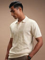 HIGHLANDER Self Design Men Polo Neck Beige