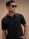 HIGHLANDER Self Design Men Polo Neck Black