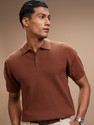 HIGHLANDER Self Design Men Polo Neck Brown
