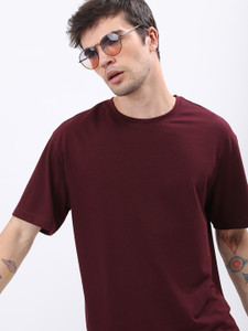 HIGHLANDER Self Design Men Round Neck Brown