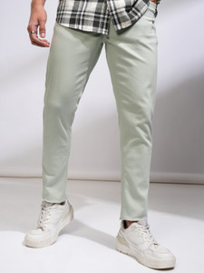 highlander slim fit men light green trousers