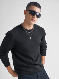HIGHLANDER Solid Round Neck Casual Men Black