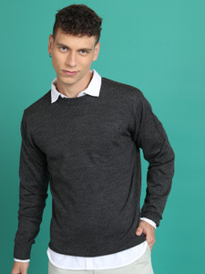 HIGHLANDER Solid Round Neck Casual Men Grey