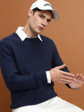 HIGHLANDER Solid Round Neck Casual Men Blue