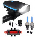 HighRider Cycle Light Front with Horn, Rear Tail Light, Tyre Valve Light (Pack of 4) USB LED Front Rear Light Combo