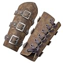 HiiFeuer Medieval PU Leather Buckle Arm Bracers, Knight LARP Retro Renaissance Arm Guards, One Size One Pair