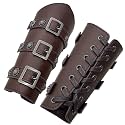 HiiFeuer Medieval PU Leather Buckle Arm Bracers, Knight LARP Retro Renaissance Arm Guards, One Size One Pair