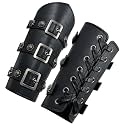 HiiFeuer Medieval PU Leather Buckle Arm Bracers, Knight LARP Retro Renaissance Arm Guards, One Size One Pair