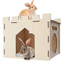 HIIMALEX Extra Large Wooden Bunny Castle House Multistory Climbing Tower Hideout Ventilated Sturdy Habitat for Rabbit Guinea Pig Chinchilla Ferret (T1X3)