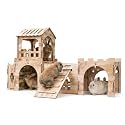 HIIMALEX Extra Large Wooden Bunny Castle House Multistory Climbing Tower Hideout Ventilated Sturdy Habitat for Rabbit Guinea Pig Chinchilla Ferret (M3)