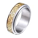 HIJONES Unisex Carbide Fiber Celtic Dragon Spinner Ring Wedding Spins Band