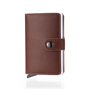 hiker card holder leather wallet with rfid blocking aluminum automatic pop up metal case coffee