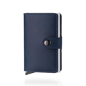 hiker men39s genuine leather wallet  rfid blocking aluminum automatic pop up credit card holder metal case blue