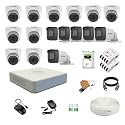 HIKVISION 16 Channel DVR with 5MP 10 Dome &amp; 6 Bullet Cameras with Audio Recording (Day/Night Vision) + 4TB HDD + Copper Cable Roll (1+3) 8 CH Power Supply 2 Nos + BNC &amp; DC Full Combo Kit