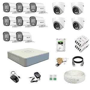 hikvision 16 channel dvr with 5mp colorvu 4 dome amp 8 bullet cameras 247 colorful imaging  4tb hdd  cable roll 13 8 ch power supply 2 nos  bnc amp dc full combo kit