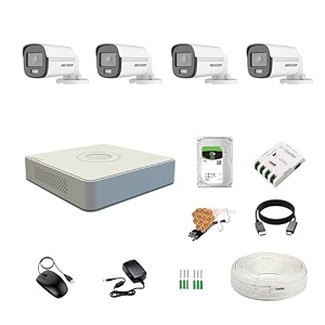 hikvision 4 channel dvr with 5mp colorvu 4 bullet cameras 247 colorful imaging  1tb hdd  cable roll 13 4 ch power supply  bnc amp dc full combo kit