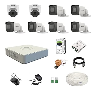 hikvision 8 channel dvr with 5mp 2 dome amp 6 bullet cameras with audio recording daynight vision  2tb hdd  copper cable roll 13 8 ch power supply  bnc amp dc full combo kit